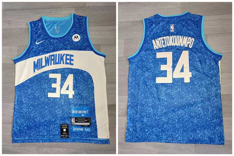 Bucks 34 Giannis Antetokounmpo Blue Nike 2023-24 City Edition Swingman Jersey